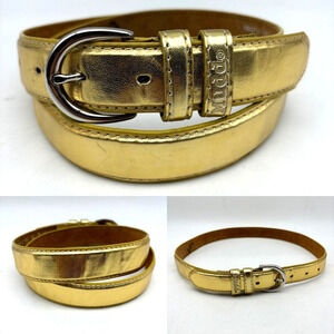 Vintage 90s Y2K MUDD 8207M Metallic Gold Genuine Leather Belt Size S/M 32"